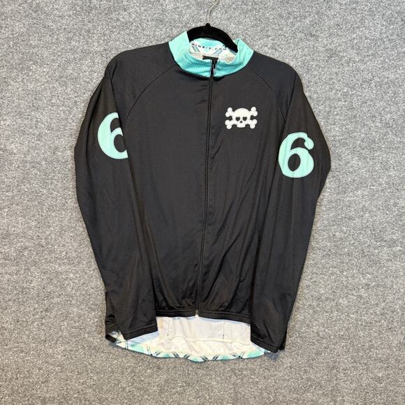 Twin Six Cycling Jersey Womens XL Black Skull Crossbones Full Zip Race Raglan - Picture 1 of 10